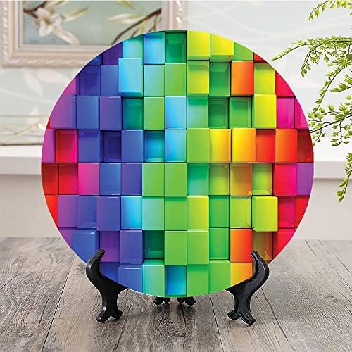 Ligutars Placas decorativas, ornamento colorido de impressão, Rainbow Color Contour Display Bloco futurista, 7 polegadas, decoração de parede de cozinha, Multi