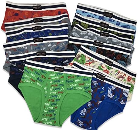 Andrew Scott Boys 12 Pack & 18 Pack Cotton Underwear Briefs para crianças pequenas e meninos grandes em impressões