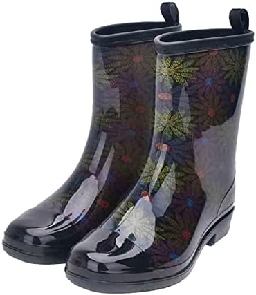 Botas de água feminina sem deslizamento resistente a desgaste de roupas de chuva à prova d'água no meio do tubo europeu de borracha