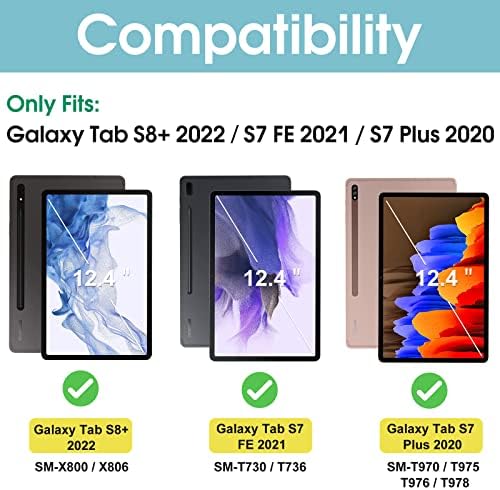 Protetor de tela do PCASE 2 Pacote para Galaxy Tab S8 Plus/Tab S7 Fe/Tab S7 Plus 12,4 polegadas, 9H Duridade Vidro temperado HD Filme claro para SM-X800/X806/T730/T736/T970/T975/T976/T978