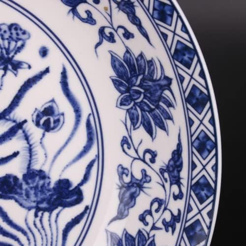 19.5 cm de porcelana azul e branca chinesa Qing Qianlong Fish Lotus Pattern Plate
