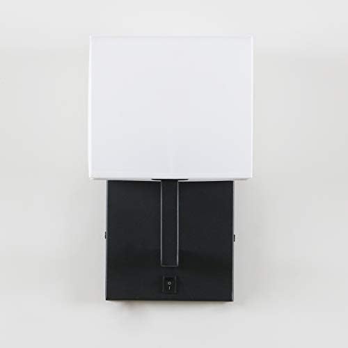 Luminária de luminária de argola de parede única Permo acabamento preto com tons de têxteis brancos e botão de interrupção liga/desliga