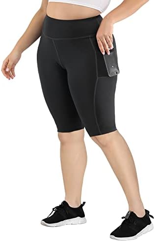Uoohal feminino shorts de ioga plus size alta cintura motoquet shorts ativos shorts de barriga lateral bolsos laterais