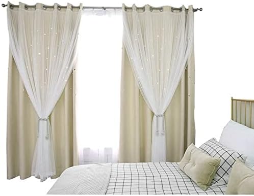 Cortinas decorativas daesar para sala de estar 2 painéis, cortinas de ilhós de blecaute poliéster bege de dupla camada de camada