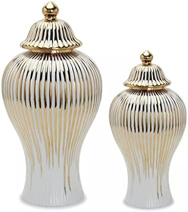 TJLSS Ginger de cerâmica Jar listras douradas Decorativa Jar Geral Vas