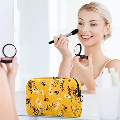Tbouobt Sacos de cosméticos para mulheres, Bolsa de maquiagem Acessórios para bolsas de higiene pessoal, Autumn Flower Bee Retro Floral