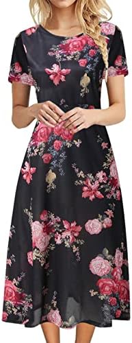 Mulheres estampas florais vestido liso casual o pescoço de manga curta ajuste simples desgosto 2023 de verão para mulheres