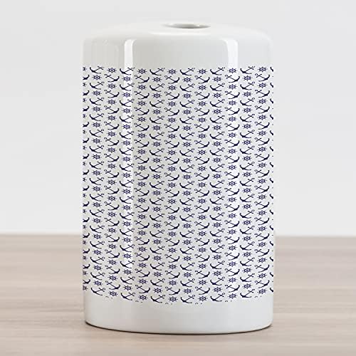 ABSONNE ALTULHO AZUL AZUL CERAMICO DENTEMENTO, âncoras com navios Rodas de direção Composição náutica Elemento da vida marinha, bancada versátil decorativa para banheiro, 4,5 x 2,7, azul escuro Branco escuro