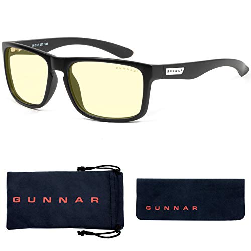 Gunnar - óculos de leitura premium - bloqueia 65% de luz azul - interceptar, onyx, lente âmbar, pwr +2.0