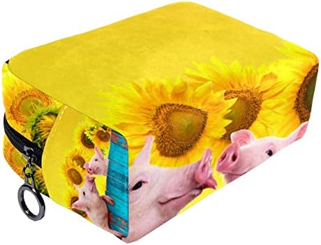 Tbouobt Bolsa cosmética para mulheres, bolsas de maquiagem Bolsa de beleza espaçosa Presente de viagem, girassol da família de porcos animais adorável