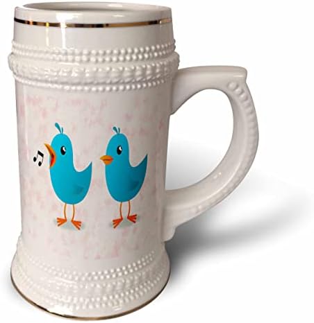 Imagem 3drose de dois pássaros azuis de cantada no impressionismo pintado. - 22 onças de caneca