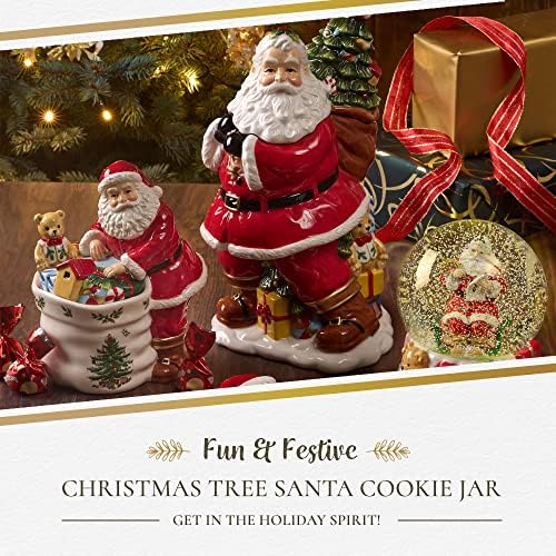 Spode Christmas Tree Collection - Figural Santa Cookie Jar | Jarros de biscoitos de Natal - dolomita fina | Jarros de doces para balcão de cozinha com tampa | Recipientes de biscoitos de Natal - 12