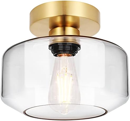 Gold de teto semi -semi -semi -nivelado, lâmpada de lúmen de 800 lúmen incluída, luminária de teto de vidro transparente, acessório