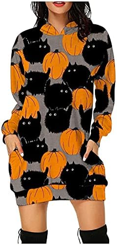 Hoodie feminino Longo vestido de túnica de halloween gráficos/pulôver de letra