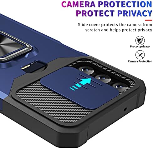 Zoevees para o caso Samsung Galaxy A14 5G, com 2 protetores de tela, capa de câmera deslizante, slot para suporte de cartão e kickstand magnético, capa de proteção contra proteção militar de dupla camada, azul, azul