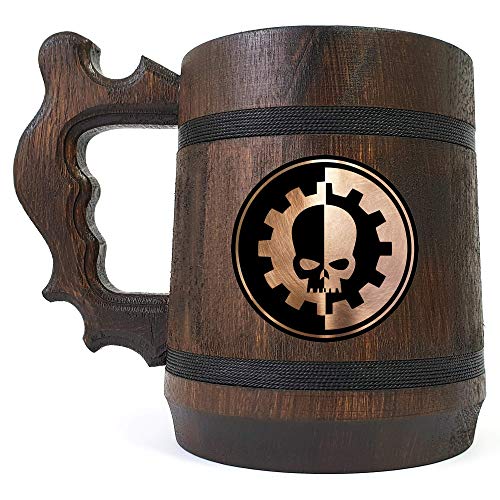 Adeptus Mechanicus Wooden Beer Caneca, Warhammer 40k Graved Beer Stein, Presente de cerveja personalizada para jogador, tanque de madeira artesanal