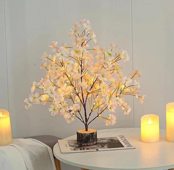 Cenmorise 19In49Led Bateria de árvore de flores de cerejeira iluminada operada com luz branca quente, árvore de mesa artificial