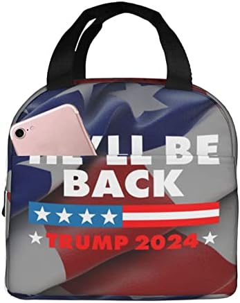SWPWAB Ele estará de volta Trump 2024 Reutilizável Folha portátil Saco de Bento Isolados para homens e mulheres