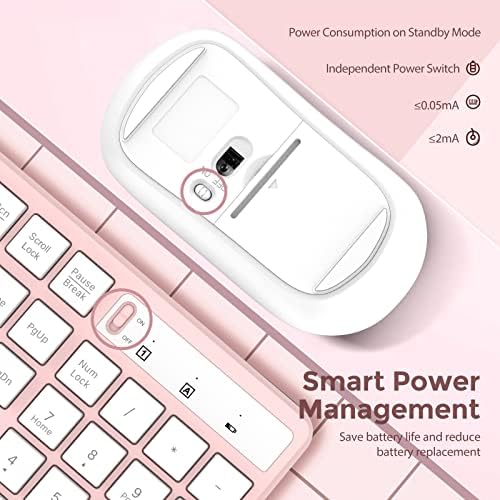 Combo de mouse e teclado sem fio, teclado de tamanho completo de 2,4 GHz com receptor USB, mouse sem fio DPI de 3 níveis para Windows, Mac OS Desktop/Laptop/PC, Pink