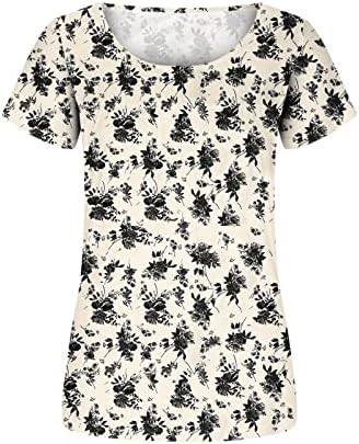 Moda feminina estampa floral top 2023 Summer dobra prega gola plataforma de manga curta camiseta camisetas blusas