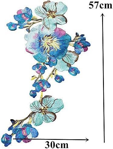 TBGFPO Bordado Apliques de Flores Azuis de Mint