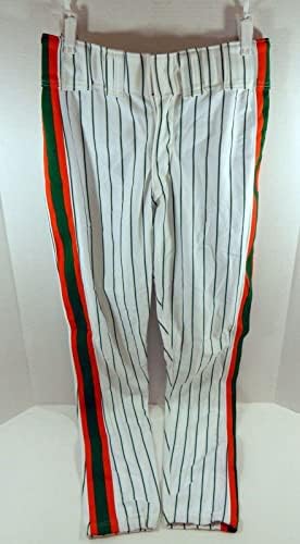 1992 New York Mets Bret Saberchagen 18 Game usou calças brancas St. Patrick's 35 1 - Game usado MLB calças