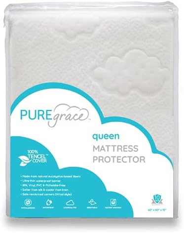 PureGrace Eucalyptus Queen Mattress Protector - Luxo natural Tencel - impermeabilizado - respirável silencioso delineado de pele sensível
