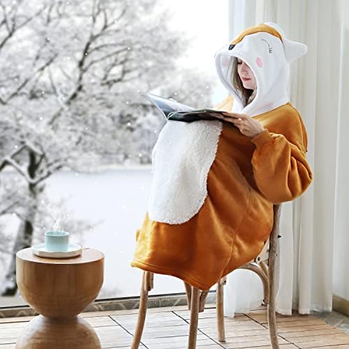 Queenshin Hoodie cobertor vestível moletom de grandes dimensões para adultos, cobertor de corpo de flanela confortável Sherpa, tamanho único