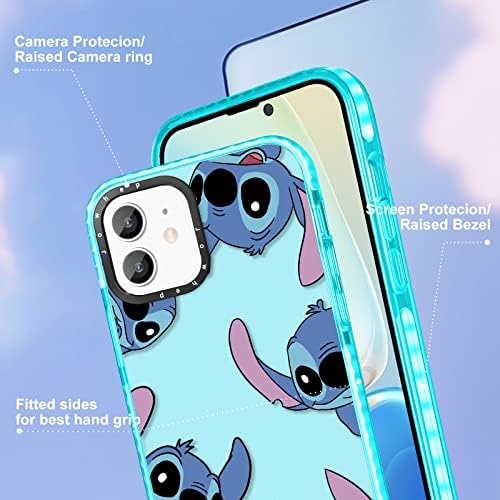 Jowhep Stitc para iPhone 12 mini 5,4 Caso Caso Cute Cartoon Personagem feminino para garotas Caso de telefone adolescentes Cobrar diversão Kawaii Cool Soft TPU Caso de proteção para itens para iPhone 12 Mini 5,4 polegadas