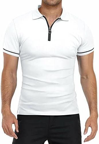 Picklion masculino de manga curta camisas de pólo Zip Slim Fit Casual Casual Camiseta