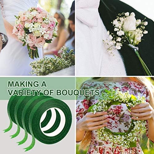 4 Rolls Fita floral para o Bouquet Stem Wrap e Florist Craft Projects Decorações （Verde escuro）