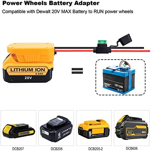 Adaptador de rodas de potência Biswaye 2-Pack Compatível com Bateria de Bateria de Dewalt 20V 60V para Power Wheels Bateria