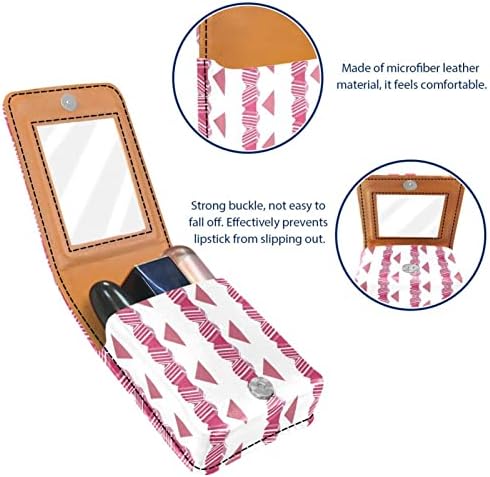 Mini maquiagem de Oryuekan com espelho, bolsa de embreagem Leatherette Lipstick Case, Modern Geométrico Padrão Rosa Tribal