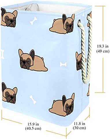 Bulldog French Bulldog Padrão de cachorro grande cesto de roupa com alça de transporte fácil, cesta de lavanderia dobrável à prova d'água para caixas de armazenamento Organizador da sala de crianças