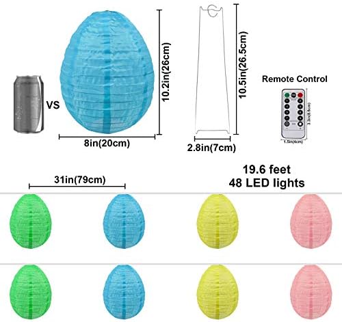 Idenf Easter Egg String Lights, 19,5ft 48 LEDS LANTERN LUZES DE FUNÇA 8 PCS, 8 MODELOS LUZES DE FAIRA, Para decorações