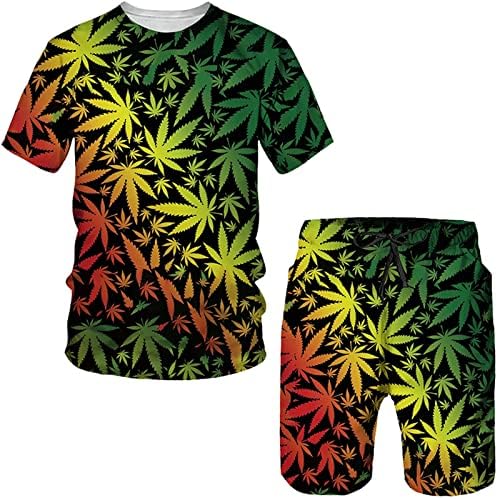 Summer Men's 3D Plant Weed Printed T-shirt Shorts Defina o traje de manga curta do traje esportivo de hip hop masculino