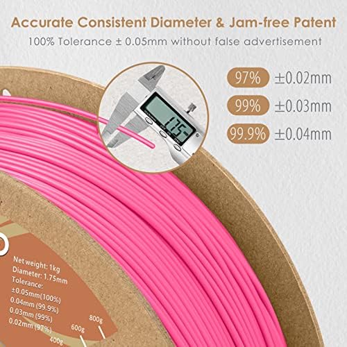 TPU filamento 1,75 mm rosa, Durâmico 3D TPU Filamento flexível 95A, filamento de impressão 3D TPU macio, bobo de 1 kg, precisão