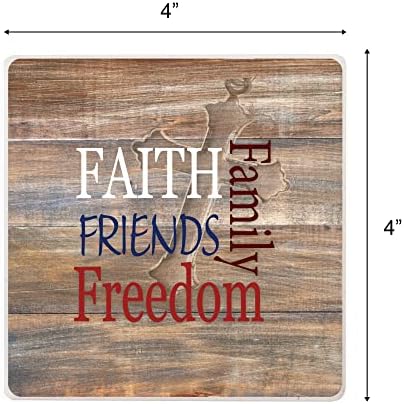 Faith Friends Freedom Woodgrain 4 x 4 Pacote de montanhas -russas de cerâmica absorvente de 4