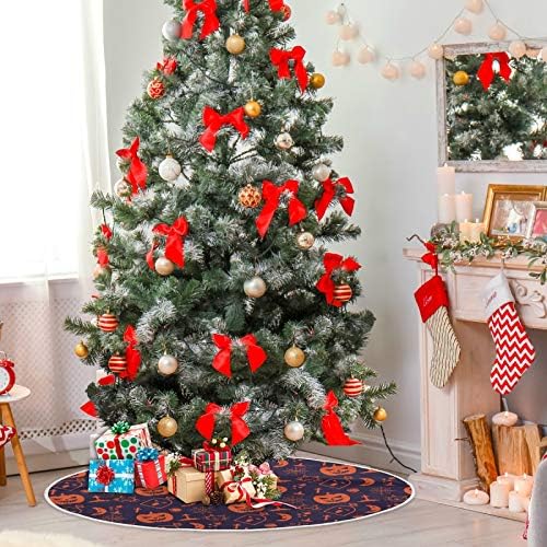 Decoração da saia de natal de natal, pequena saia de mini -árvore ornamento de 35,4 polegadas com halloween azul e laranja para decorações