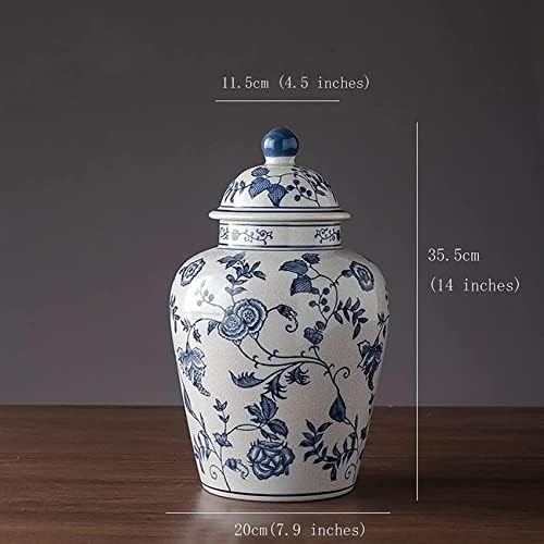 Aadecor frascos de cerâmica, jarro de chá, frascos de armazenamento em estilo chinês, potes de gengibre azul e branco jarra de