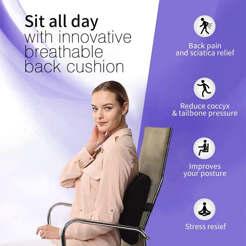 Travesseiro de suporte lombar para cadeira de escritório - Melhore a dor nas costas, postura enquanto está sentado - almofada