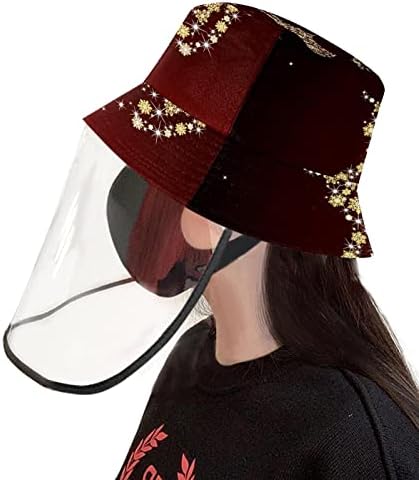 Chapéu de proteção para adultos com escudo facial, chapéu de pescador anti -sun tap, natal dourado neveflake alce
