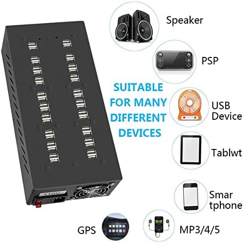 40 portas estação de carregamento USB com proteção inteligente, adaptador de parede de carregador USB de várias portas com cabo de alimentação para iPhone, iPad, Samsung…