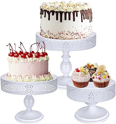 PEOHUD 3 Pacote de bolo de metal branco, 8 /10/12 Round Cupcake Soberset Stand para casamento, festa de aniversário,