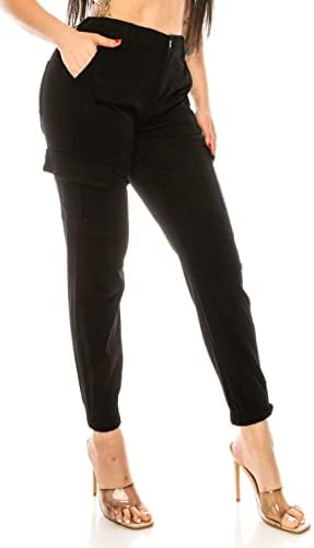 Calças de corredor de cintura alta feminina de jeans dupla - Casual Coloque a cintura elástica de banda de moletom