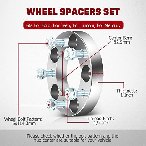 GDSMOTU 5X4.5 Spacers de rodas para J-e-P TJ XJ YJ ZJ KJ KK, Adaptadores de roda de 1 ”5x114.3 82,5mm CB Compatível com Mustan-G Ranger Explorer Edge e mais