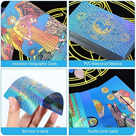 Acetop Tarot Cards Set With Guide Book, 78 Original Cartões de Tarô Original Deck PVC PVC Classic Tarot Classic Tarot Deck para iniciantes e especialista, Game da Fortune com 7 Chakra Stones, Crystal Pendulum