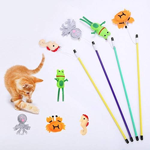 N/ hionre interativo tocando brinquedos para animais de estimação, caranguejo fofo caranguejo marinho bell teaser stick wand para gatinho caranguejo^