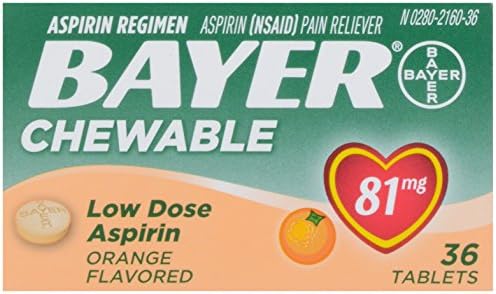 Mastigação infantil da Bayer, analgésica aspirina infantil, laranja, 36 ct
