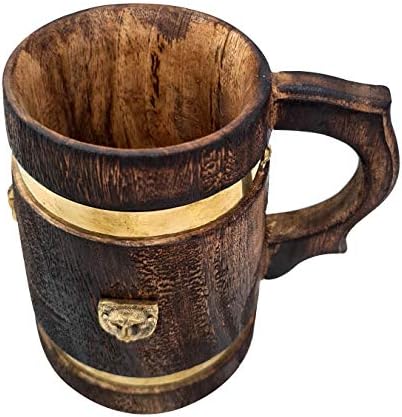 colecioniblesbuy estilo vintage medieval inspirado caneca de cerveja de madeira/brasão de brass com tanque de madeira de